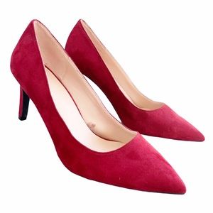 Zara Red Suede Pumps Classic Pointed Toe EU Size 39 Bold Faux Suede